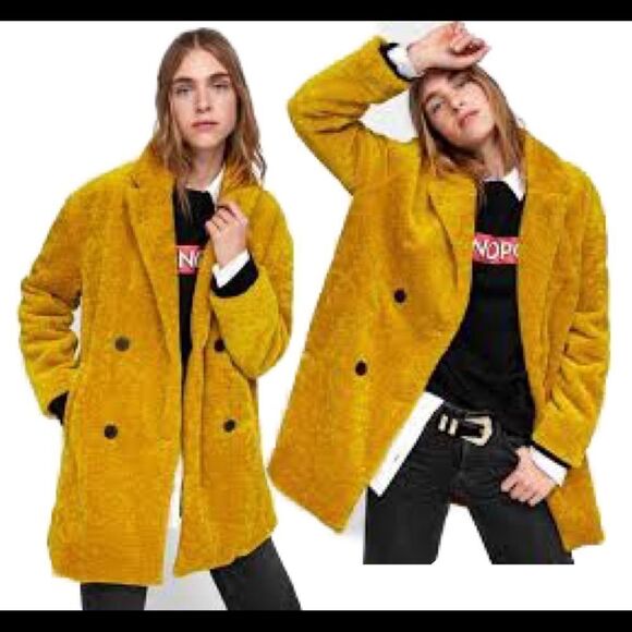 𝅺ZARA NWOT mustard yellow oversized teddy coat size extra small - Picture 5 of 15